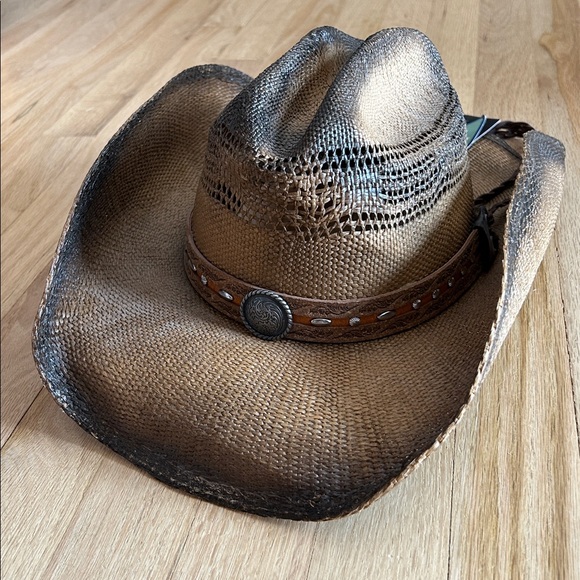 Saddleback Cowboy Hat Accessories - New Saddleback Western festival Cowboy concert paper straw leather silver hat